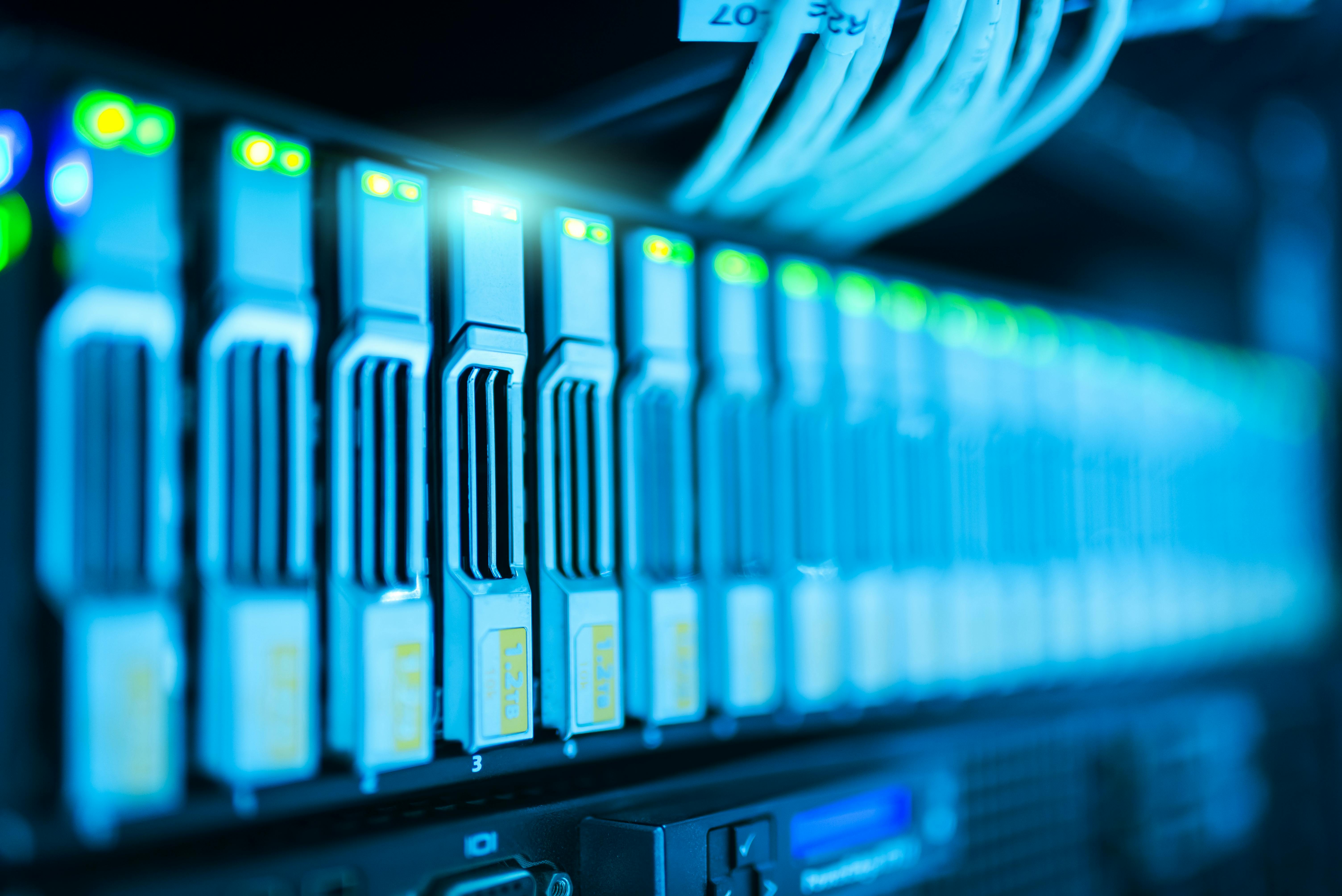 Modern Data Center with Blue LED Lights